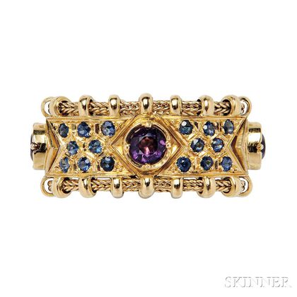 18kt Gold, Amethyst, and Sapphire Ring, Elizabeth Gage