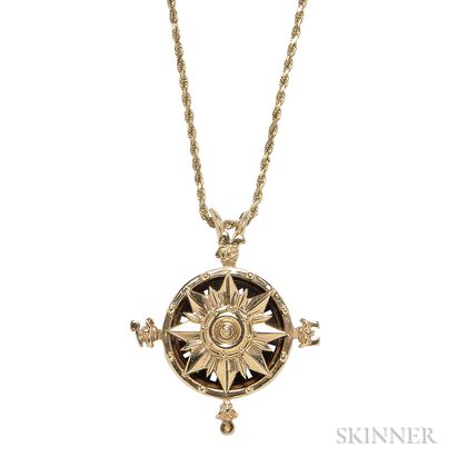 14kt Gold Compass Rose Pendant with Compass, A.G.A. Correa & Son