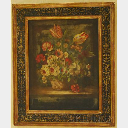 American School Still Life in a Foster Brothers Frame. Handcarved Art and Crafts Frame with Italian 17th-Century Style Decoration. F...