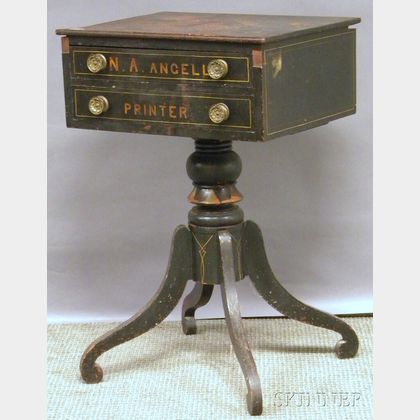Black-painted and Trade-decorated Classical Two-drawer Work Stand