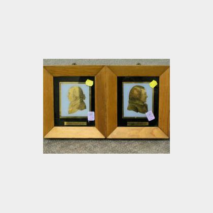 Pair of Framed Reverse-Painted Profiles of Presidents John Adams and James Madison. 