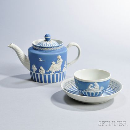 Two Wedgwood Blue Jasper Dip Tea Wares