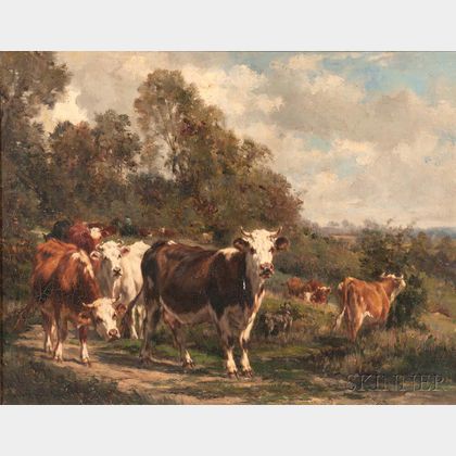 Marie Dieterle (French, 1856-1935) Cows at the Forest Edge