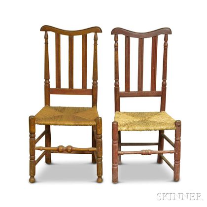 Two Red-painted Bannister-back Side Chairs