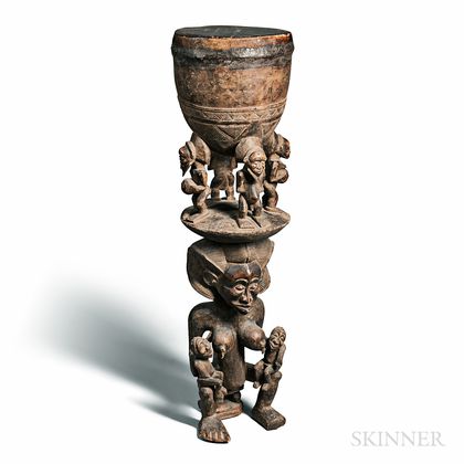 Baule-style Carved Drum with Maternity Figure