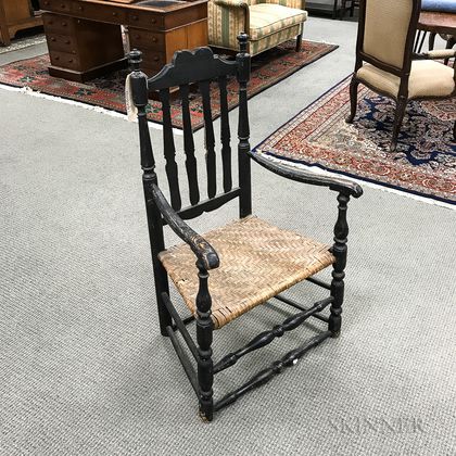 Black-painted Bannister-back Armchair and a Slat-back Side Chair