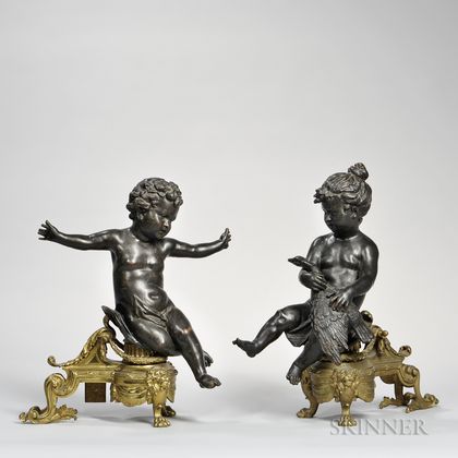 Louis XVI-style Bronze Figural Chenets