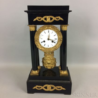 French-style Ormolu-mounted and Ebonized Portico Mantel Clock