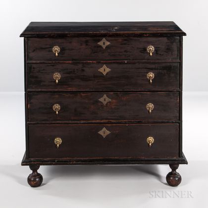 Early Brown-painted Blanket Chest over Two Drawers