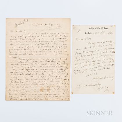 Greeley, Horace (1811-1872) Two Autograph Letters Signed.
