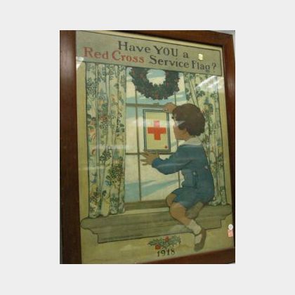 Framed 1918 Jessie Wilcox Smith Illustrated Have You a Red Cross Service Flag? Lithograph Poster. 