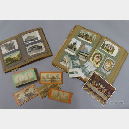 Two Late 19th/Early 20th Century Postcard Albums and Thirty-six Stereoview Cards