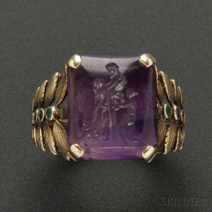 Rare Gold and Amethyst Intaglio Ring, Marie Zimmermann