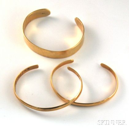 Three 14kt Gold Cuff Bracelets