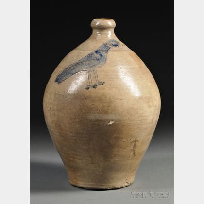 Stoneware Jug with Incised Cobalt-decorated Ring-necked Pheasant