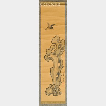 Hanging Scroll Depicting a Bird and Rock