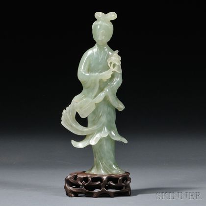 Green Hardstone Carving of Guanyin