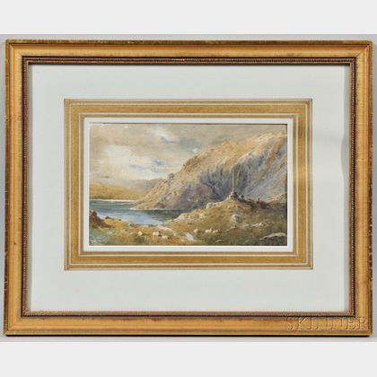 William Fraser Garden (British, 1856-1921) Landscape with Cliffs and Shepherds on the Shore