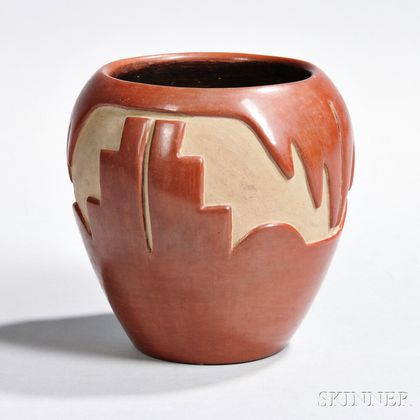 Santa Clara Two-color Carved Pottery Bowl