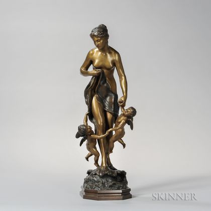 François Auguste Hippolyte Peyrol (French, 1856-1929) Bronze Figure of a Woman with Putti