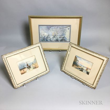 Three Framed Watercolor on Paper Scenes