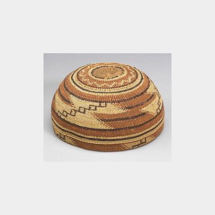 California Polychrome Twined Basketry Hat