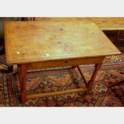 William & Mary Maple Breadboard-top Tavern Table with Drawer. 