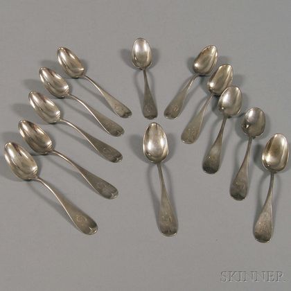 Set of Twelve A.L. Burbank Coin Silver Teaspoons