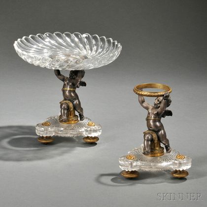 Two Baccarat Crystal and Parcel-gilded Bronze Bases