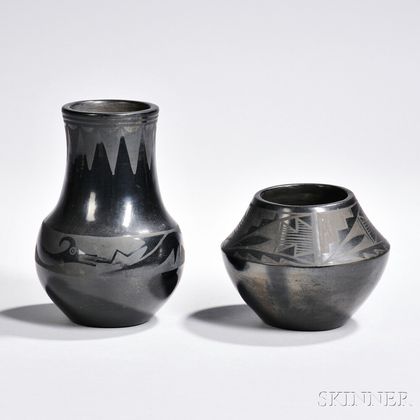 Two San Ildefonso Black-on-black Pottery Jars