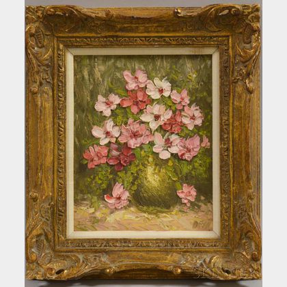 American School, 20th Century Still Life with Pink Flowers