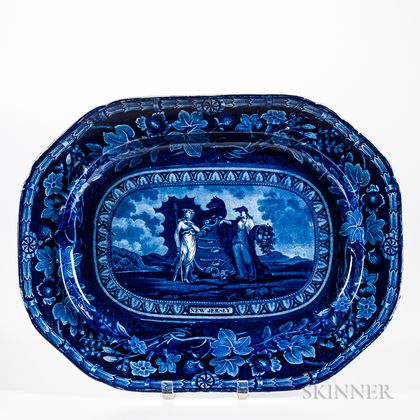 Large Staffordshire Historical Blue Transfer-decorated Arms of New Jersey Platter