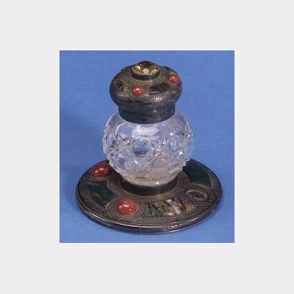 Scottish Edward VII Silver and Agate Mounted Cut Glass Inkwell