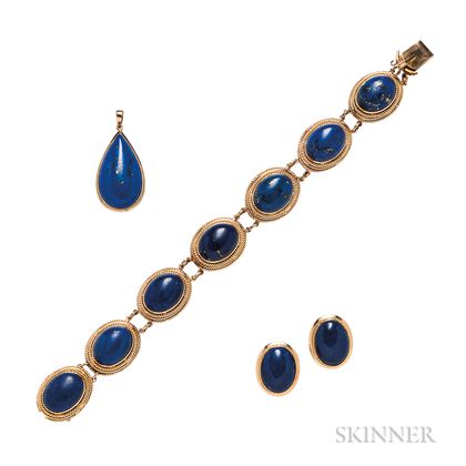 14kt Gold and Lapis Suite