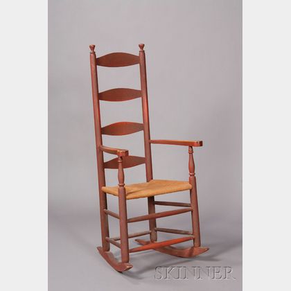 Red-painted Slat-back Armed Rocking Chair