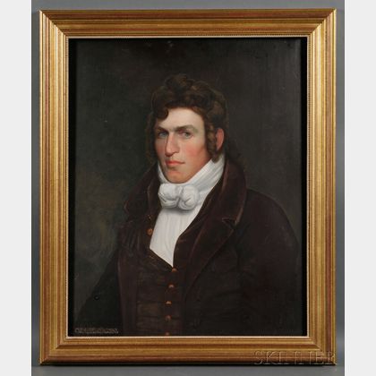 Cephas Thompson (Massachusetts, 1775-1856) Portrait of a Young Man with Curly Brown Hair and Blue Eyes
