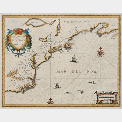 North American Coast, Nova Scotia to Virginia. Johannes Janssonius Nova Anglia, Novum Belgium et Virginia.