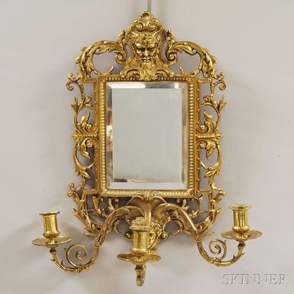 Black, Starr, and Frost Brass Three-arm Mirrored Sconce