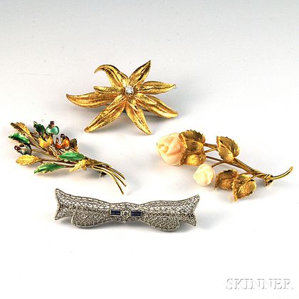 Four Assorted Gold Brooches