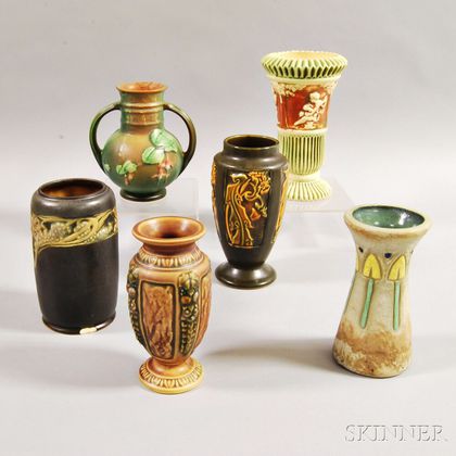 Six Small Roseville Pottery Vases