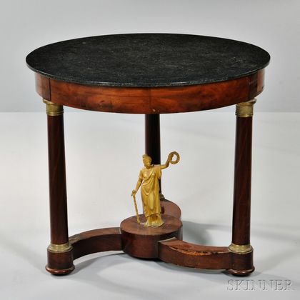 Empire-style Fruitwood Marble-top Table