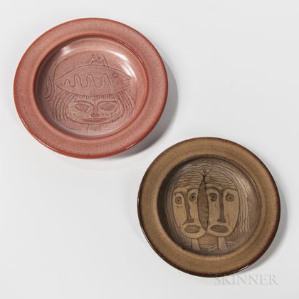 Two Mary and Edwin Scheier Studio Pottery Face Plates