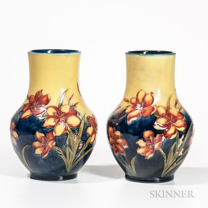 Pair of Moorcroft Pottery Freesia and Mustard Vases