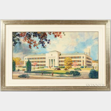 J. Floyd Yewell (American 1885-1963) Architectural Watercolor Rendering
