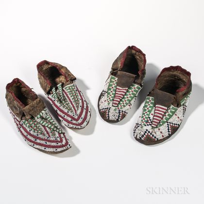 Two Pairs of Plains Beaded Moccasins