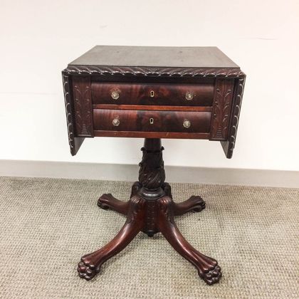 Classical-style Carved Mahogany Two-drawer Worktable