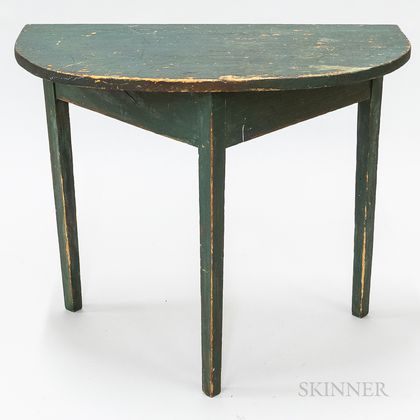 Green-painted Pine Taper-leg Demilune Console Table