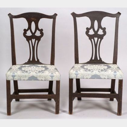 Pair of Chippendale Birch Painted Side Chairs