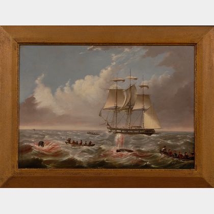 Anglo/American School, 19th Century Lot of Two: Whalers, Longboats, and Crews Engaged in the Pursuit of Whales.
