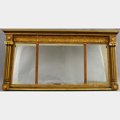 Classical Giltwood and Gesso Tri-part Overmantel Mirror